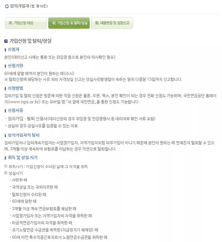 국민연금 임의가입 절차 ( 출처 : 국민연금공단)